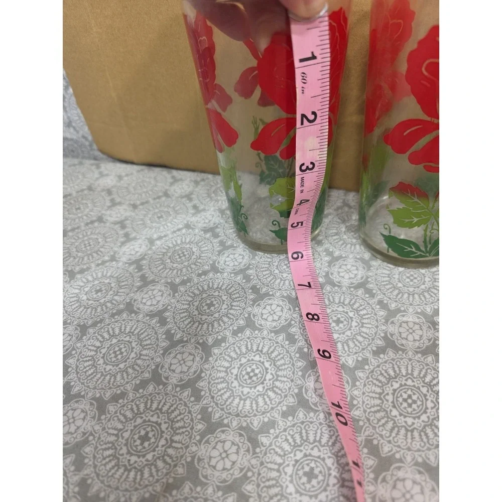 Set of 3 Vintage Red Rose Glass Tumblers Drinking Glasses 16‎ Oz. MCM - Picture 3 of 3